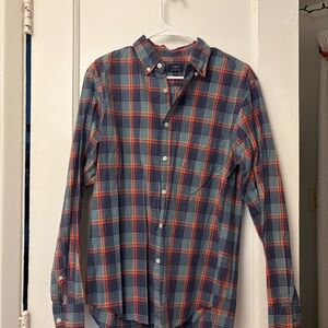 J. Crew Men's Casual Plaid Shirt - Navy and Red